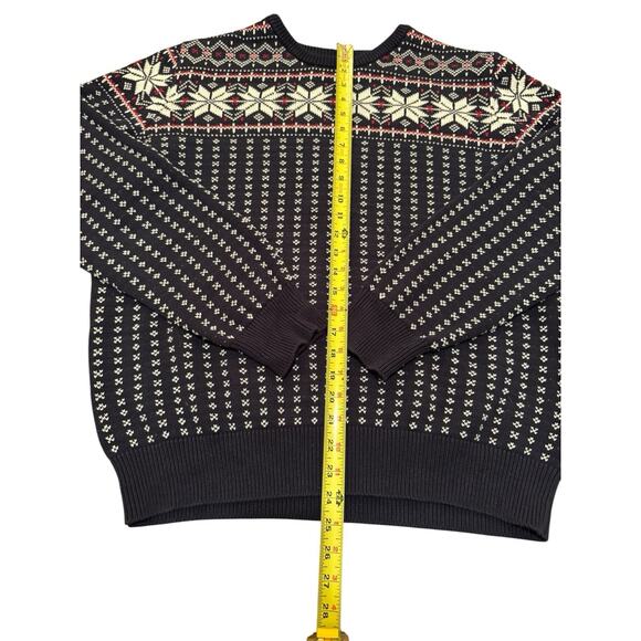 J Crew Sweater Mens 2XL Navy Blue Fair Isle Crewneck Pullover Snowflake Cotton - Picture 5 of 8
